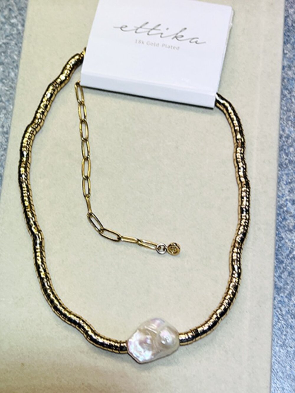 Ettika Freshwater Baroque Pearl Necklace |18K Gold-Plated Flexible Chain